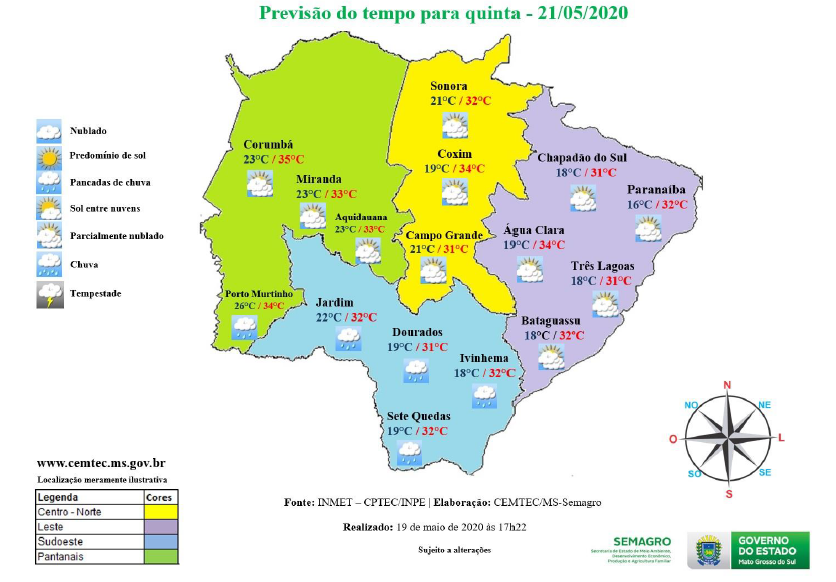 Mapa tempo quinta 21 maio